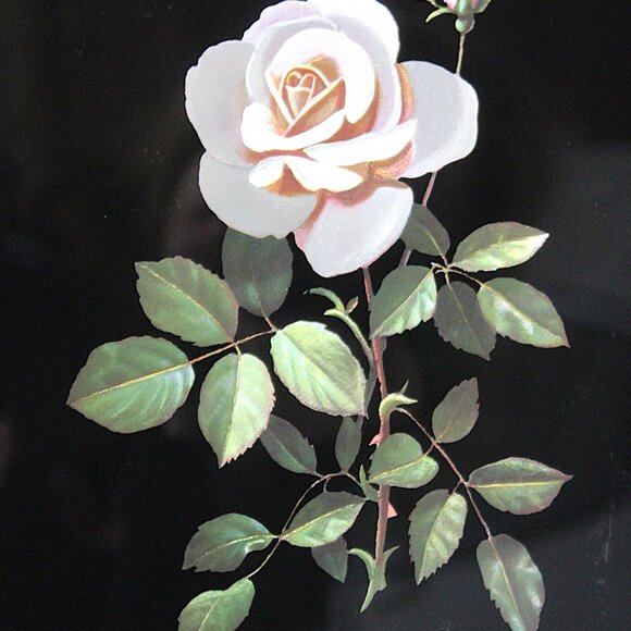 Vintage Kafka Hand-Etched Glass Art – Roses – Framed 8.5" x 11" - Picture 2 of 7